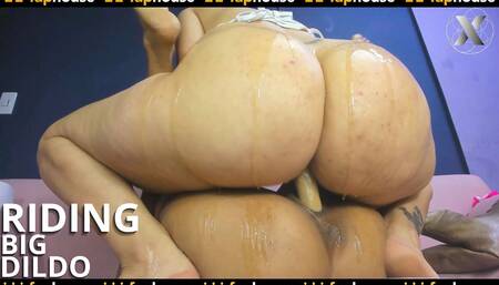 2 Horny Sluts Do an Intense Riding Session on a Huge Double Dildo