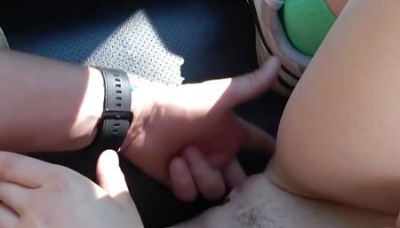 Fingering wet Schoolgirls pussy until orgasm in my car