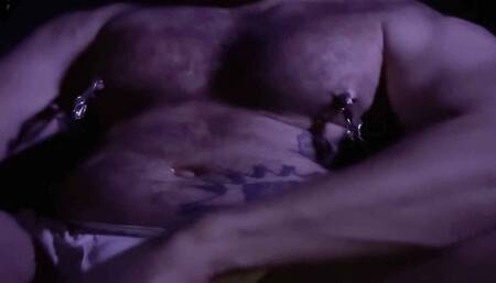 Hairy Hunk Pig - Masturbation with Nipple Clamps