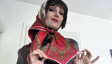 Beautiful Silk Headscarf Fashion Show in Silk Blouse