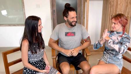 A hot skinny redhead sucks his cock after ending the strip game