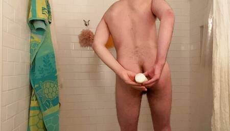 Teen puts milk up his ass.