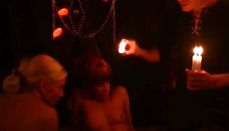 Threesome Wax Play Action with a Horny Chick