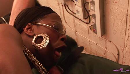 Voluptuous Ebony Deep Throats Two Cocks Before Taking Them in Her Tight Pussy