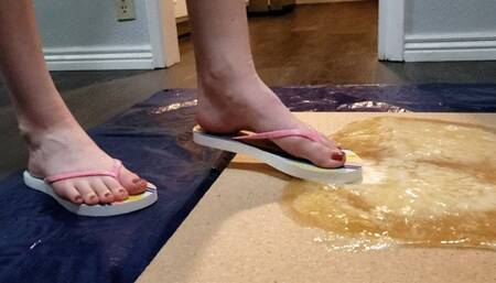 Cici's Pink and White Flip Flops Get Stuck