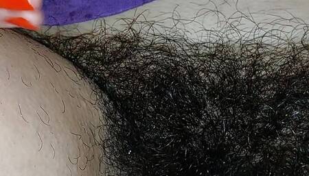 Amateur wife fingers her hairy pussy. Hot brunette hairy pussy, hairy bottom, big tits, big nipples.