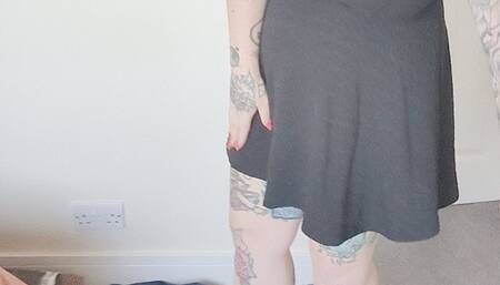 Giantess Jayne crushes some train coaches and small cars in chunky heels toy car crush full body view