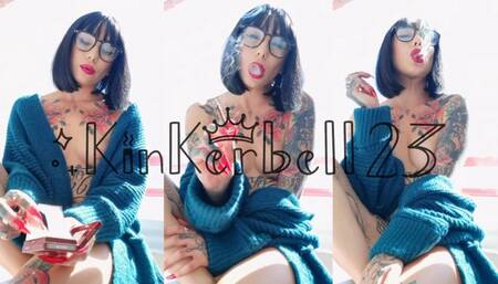 Seductively smoking cigarello naked with Red lipstick - Kinkerbell23