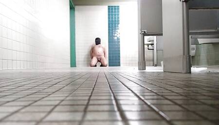 Naked and Masked at the Entrance of the Rest Stop Bathroom