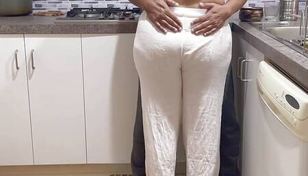 Big Booty Desi Woman Pleasured by Friend's Husband in Kitchen - Loud Kissing and Moaning