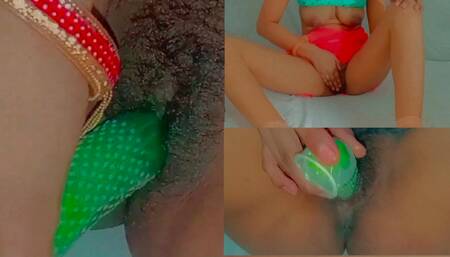 Desi school girl quenches her thirst by putting cucumber in relaxation