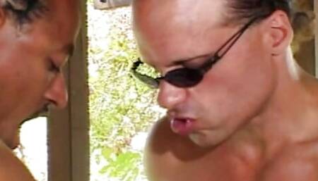 Cock sucking black 21yo got double fucked in outdoor session