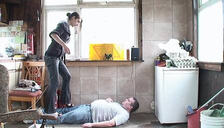 Walking All Over His Body In Peep Toe Heels