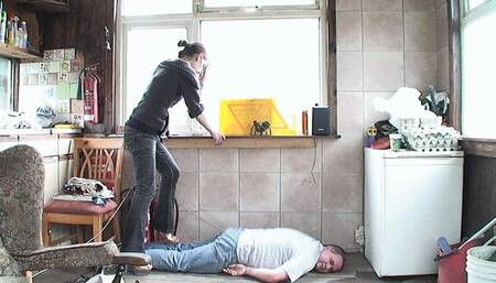 Walking On His Legs Back & Head In Platform Pole Dancers Shoes