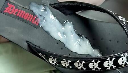 Fuck and cum on platform flip flops