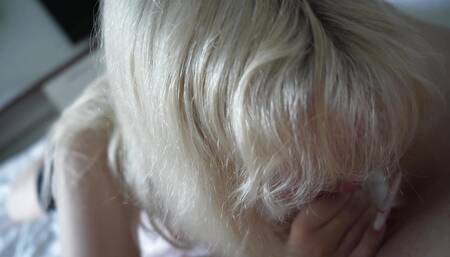 Blonde Girlfriend with Small Tits Sucking Dick