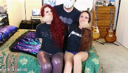 Mina and Lola Anderson two roommates bound and gagged at their apartment because one of them didn't lock the door and a burglar came in