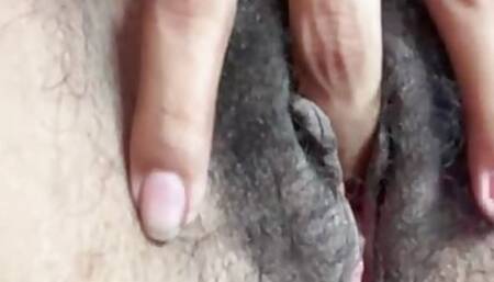 Stroking my hairy pussy