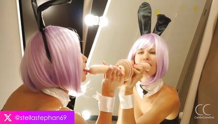 A Cute Bunny Girl Sucks a Dildo and Then Fucks Herself in the Pussy