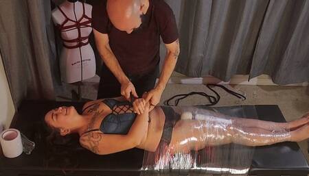 A Day in the Dungeon, Ep 1 - Bugsy's First Mummification Bound Orgasm - Part 1 - Weston Steel dominates Bugsy in this sexy BDSM clip featuring rope bondage, plastic wrap, orgasm control, bound orgasm, sexy domination, and more