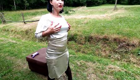 Purple dildo and black stockings