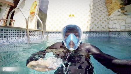 Compilation of 4 videos: Scuba Gas Mask Girl