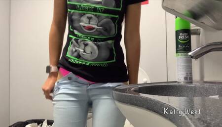 Extreme on the Train. Teen Girl Took off Her Panties and Pee