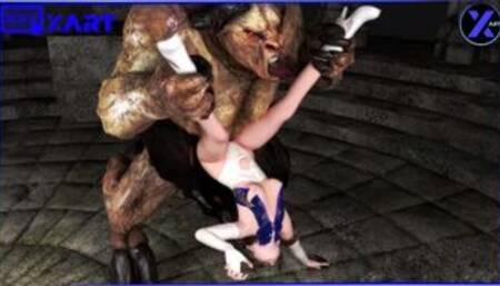 3D HENTAI: A huge Minotaur fucked a girl hard and turned her into a monster