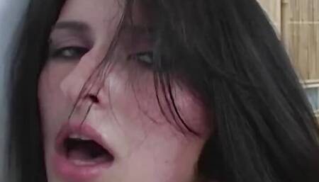 Riding a Guy in a Cowgirl Position a Cute Brunette Experiences an Orgasm