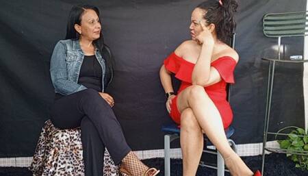 2 goddesses sitting with your legs while their heels hang from his feet (3)