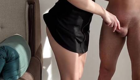 Caught By Beautiful Roommate Wearing Her Sexy Black Skirt
