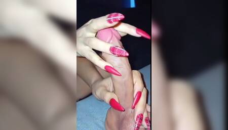 My Wife Showing of Her New Long Red Nails Wrapped Around a Nice Dildo. Just for Fun.