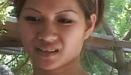 Asian Brunette Offers Her Hairy Kitty to a Guy to Boredom