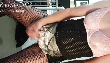 V63-sexy Lingerie Shemale - Skirt Down, Cock Out