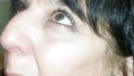 Sexy mature neighbor let me RECORD her sucking my dick POV! Close up face fucking & gagging deep throat