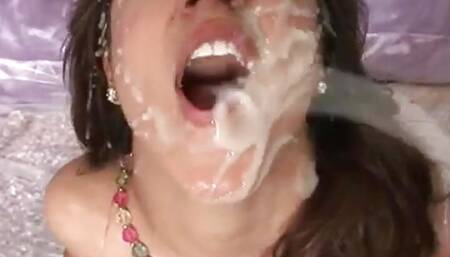 Bukkake fetish cum whore gets her pussy fucked