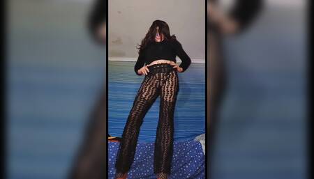 Floor View Posing in My See Thru Lace Pants Before Removing Them to Tease in My Panties