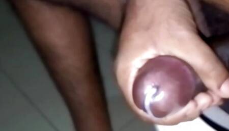 Asian guy Punishing his black cock with no oil or soap.