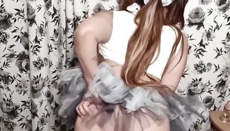 Amateur Cosplay Girl Fucking Herself in Pulled Down Pantyhose