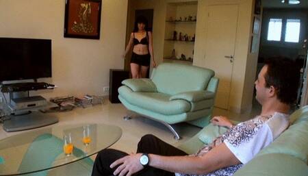 FOR HIS BIRTHDAY SHE OFFERS HIM A STRIPTEASE AND HER HOLES TO FUCK