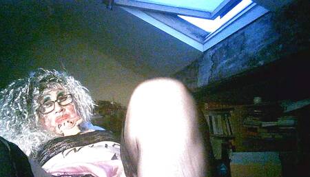 Sissy bimbo shitcunt fag pig slut Sarah Millward, smokes, wanks, double penetrates herself  with 9 inch balck dildo