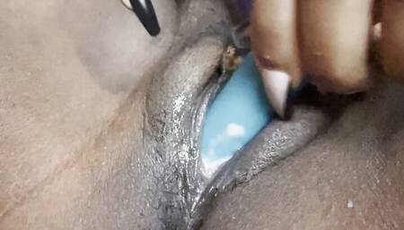 Universal Wetness Creamy Black Pussy Toy Vibrating on my clit and creaming on the toy