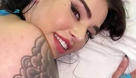 Tattooed Brunette Babe Suttin POV Fucked After Blowjob
