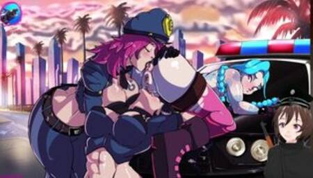 Vi Jinx e Caitlyn tendo uma orgia pública lésbica