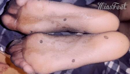 Teen Nylon Footjob and Solejob + Extreme multiple Cumshot