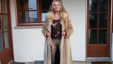 Martina in a Winter Coat and Sexy Leopard Leggings.