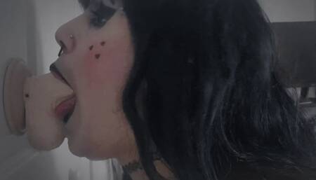 Femboy Deepthroats and Sucks Dildo Very Sloppy