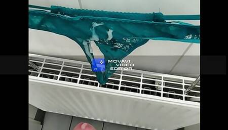 ditrty thong by his wife get licked and squirted full cum on panty