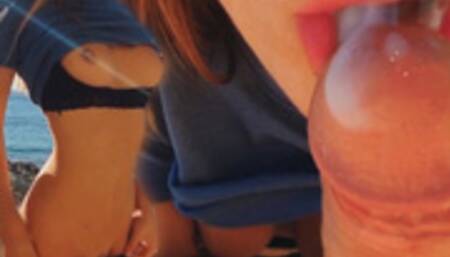 BEACH DAY - Horny Girlfriend can't get enough & sucks Boyfriend twice