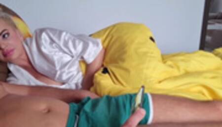 PervMom with Stepson watching a porn movie morning in bed